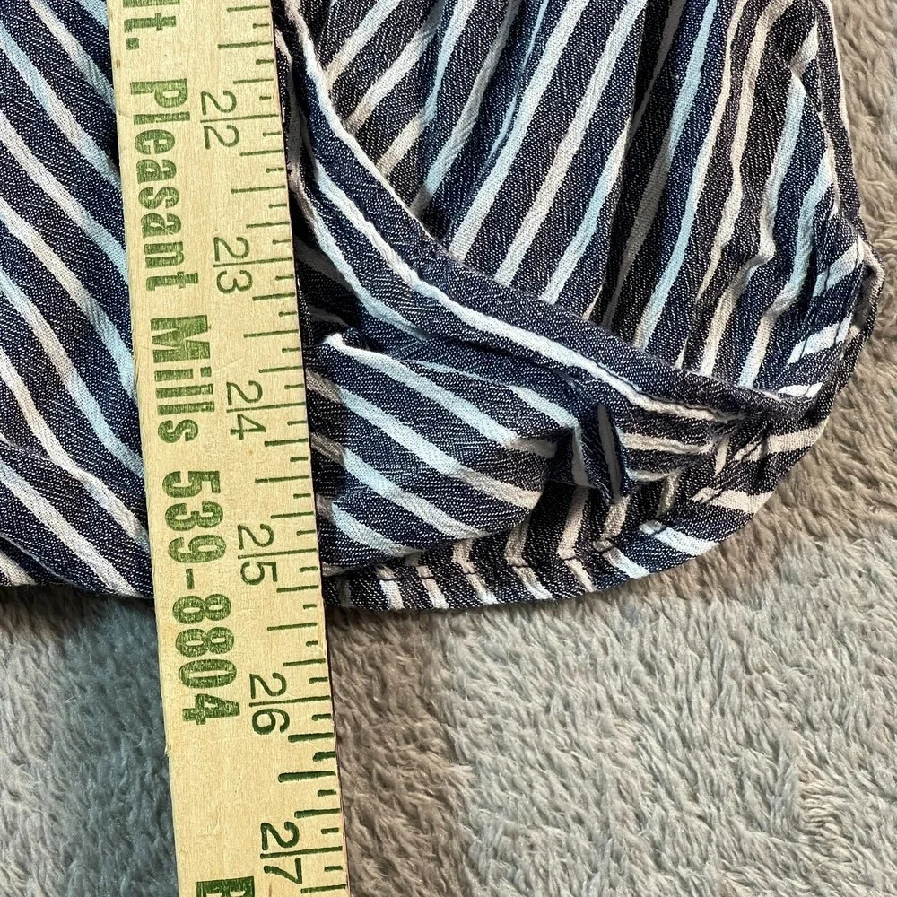 Michael Kors Striped Wrap Top Blouse Navy‎ Blue White Short Sleeve